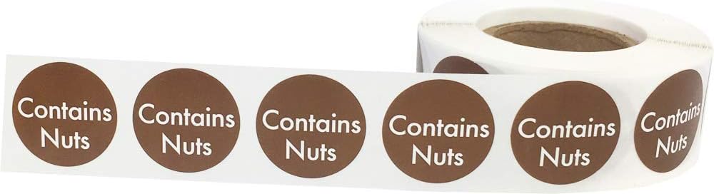 AusPacks Contains Nuts Labels .75 Inch Round Circle Dots 500 Adhesive Stickers