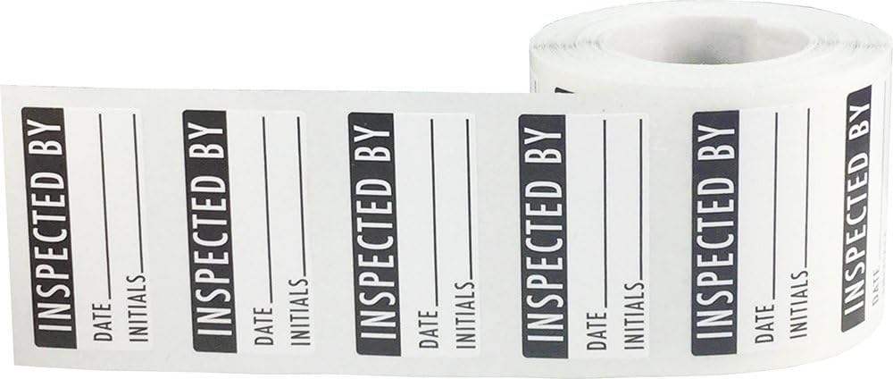 AusPacks "Inspected by" Rectangle Labels, Adhesive Stickers, 0.75" x 1.5", Pack of 500