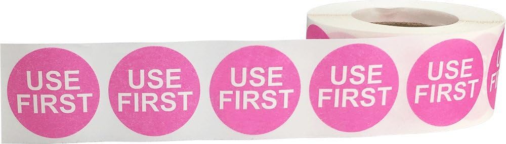 AusPacks Use First Labels for Food Rotation Shelf Life Prep 1 Inch Round Circle Dots 500 Adhesive Stickers