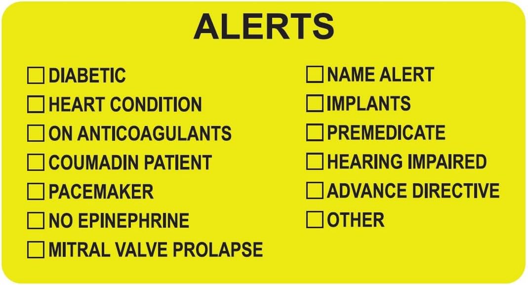 AusPacks File Folder Chart Labels, Medical Alert Stickers, Fluorescent Chartreuse/Black, 3-1/4" x 1-3/4", 500 labels