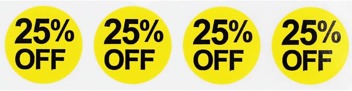 AusPacks 25% Percent Off Stickers for Retail 0.75 Inch 500 Adhesive Labels