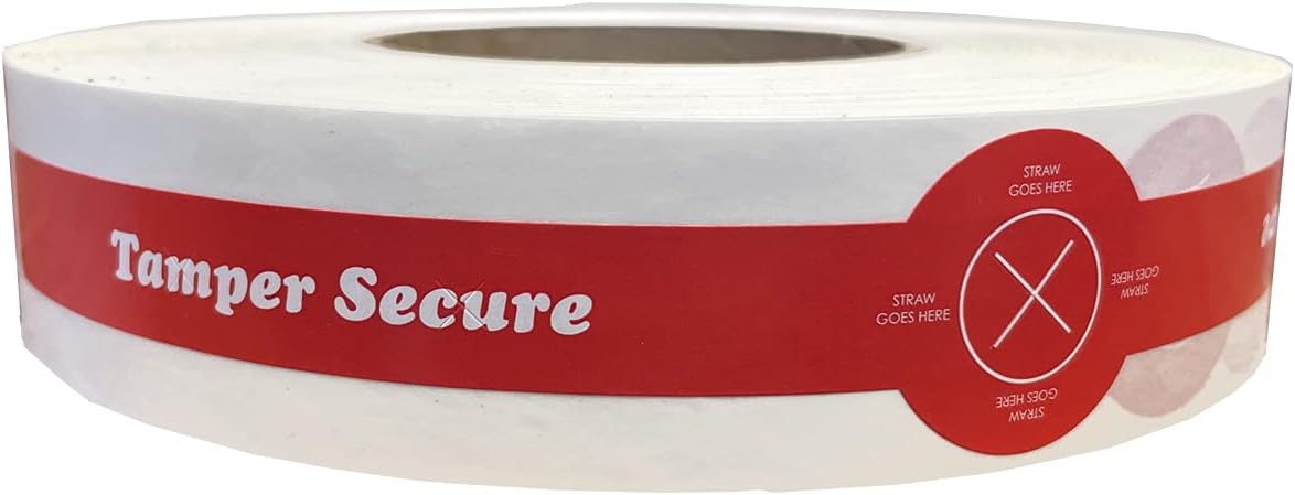 AusPacks Straw Ready Tamper Evident Proof Seals for Food Safety - to-Go Drink Stickers with Secure, Easy to Peel Stickers, 1.25 x 10 Inch, 500 Total Labels on a Roll