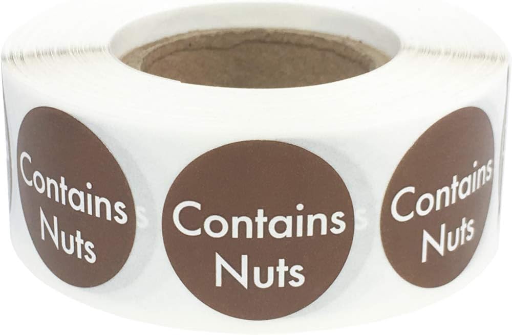 AusPacks Contains Nuts Labels .75 Inch Round Circle Dots 500 Adhesive Stickers