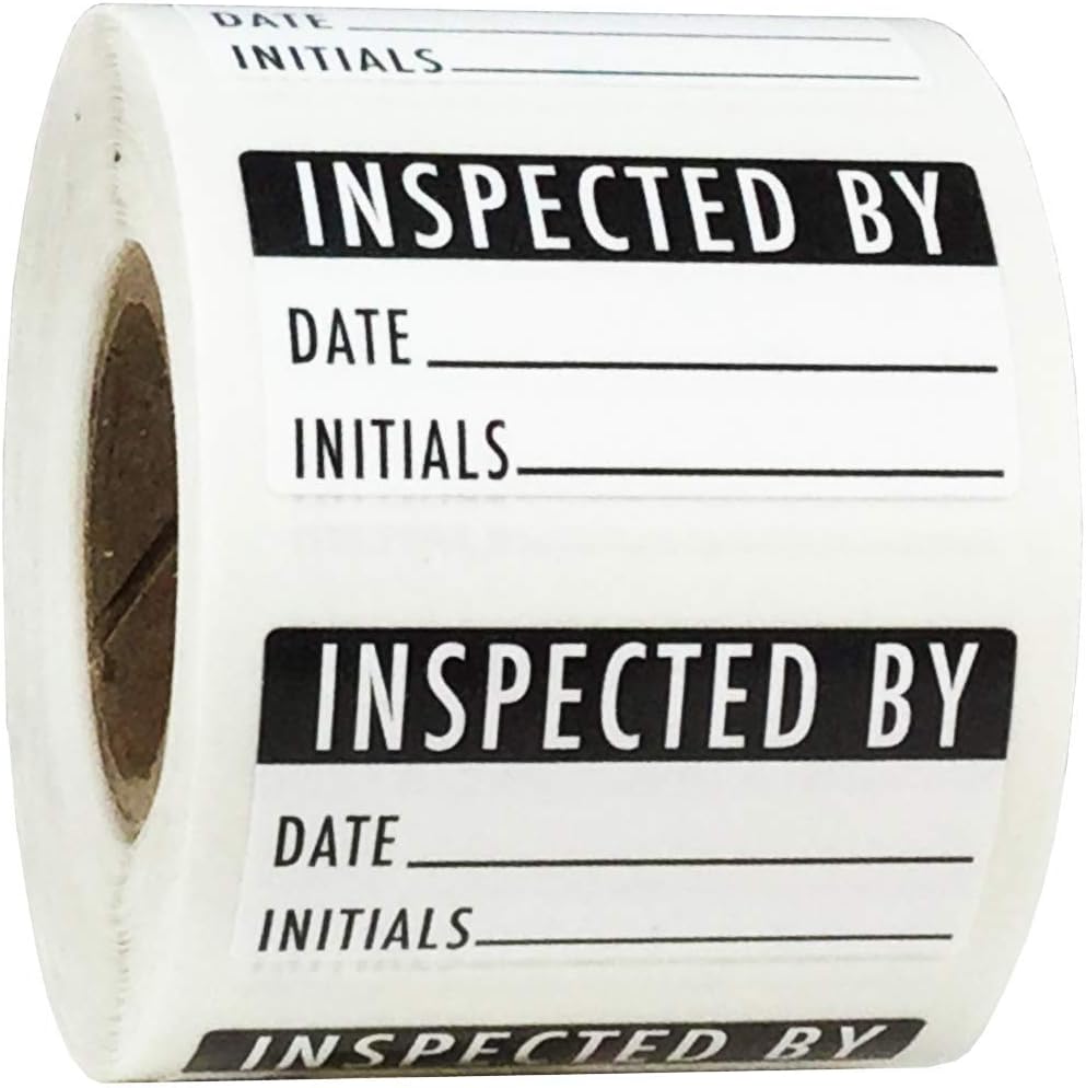 AusPacks "Inspected by" Rectangle Labels, Adhesive Stickers, 0.75" x 1.5", Pack of 500