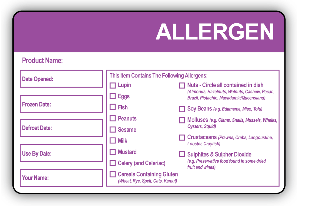 AusPacks Combined Food Prep / Allergen Labels 76x51mm, 500 labels